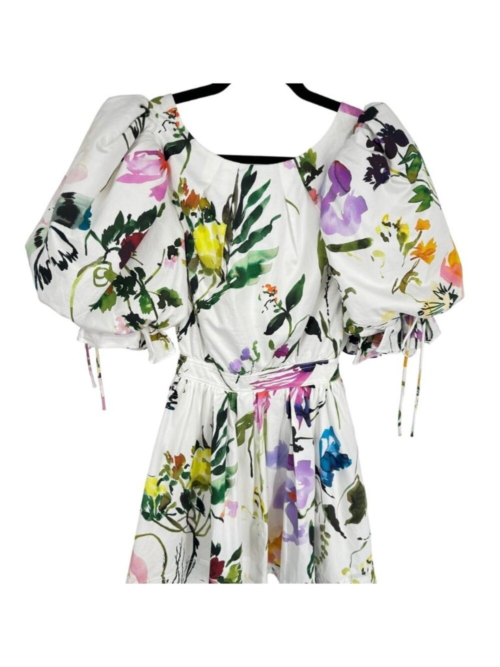 Aje Drift Floral Print Puff Sleeve Mini Dress‎ Open Back Cotton US XS / AU 6 - Picture 7 of 15